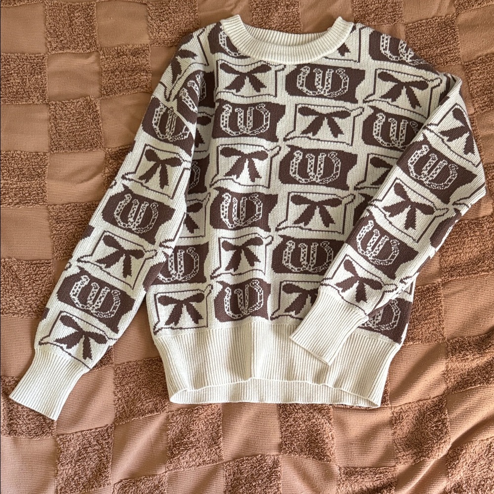 Cream & Brown Patterned Knit Sweater - Women's